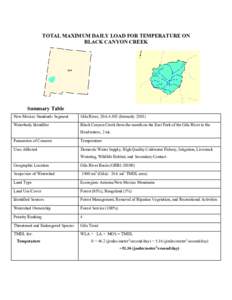 TOTAL MAXIMUM DAILY LOAD FOR TEMPERATURE ON BLACK CANYON CREEK Summary Table New Mexico Standards Segment