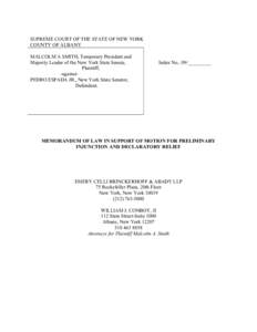 SUPREME COURT OF THE STATE OF NEW YORK COUNTY OF ALBANY MALCOLM A SMITH, Temporary President and Majority Leader of the New York State Senate, Plaintiff, -againstPEDRO ESPADA JR., New York State Senator,