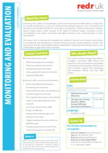 2 DAYS | ISLAMABAD  MONITORING AND eVALUATION About the course Improving the quality of humanitarian practice and ensuring the effectiveness of responses