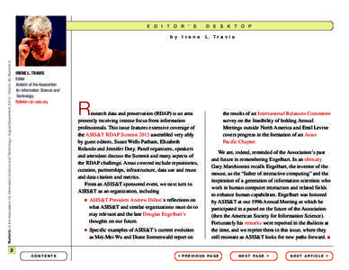 E D I T O R ’ S  Bulletin of the Association for Information Science and Technology – August/September 2013 – Volume 39, Number 6 b y