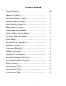 Intramural Handbook Table of Contents Page  Manager’ Meetings……………………………………..…