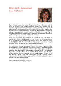 DIANA HOLLAND - Biographical details Labour Party Treasurer