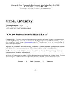 Cazenovia Area Community Development Association, Inc. (CACDA) 95 Albany Street • Cazenovia, NYTel: ( • Fax: ( • www.cacda.net MEDIA ADVISORY For Immediate Release – 2/8/10