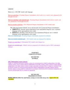 LEGEND  Black text = 2012 IBC model code language Red text underline = Existing Oregon Amendment which adds text to model code, proposed to be brought forward. Red text underline with strikethrough = Existing Oregon Amen