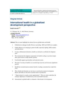 Journal of Public Health Zeitschrift für Gesundheitswissenschaften[removed]s10389[removed]International health in a globalized development perspective. In: Journal of Public Health, Zeitschrift für Gesundheitswissen