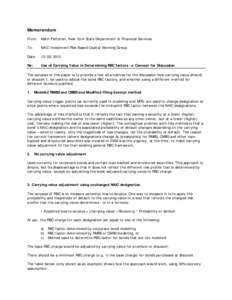 Memorandum From: Matti Peltonen, New York State Department of Financial Services To: NAIC Investment Risk Based Capital Working Group