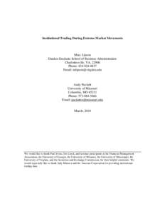 Institutional Trading During Extreme Market Movements  Marc Lipson Darden Graduate School of Business Administration Charlottesville, VA, 22906 Phone: 