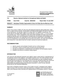 Risk / Public utilities / Street furniture / Subterranea / Occupational safety and health / Confined space / Fatality Assessment and Control Evaluation / Manhole / Occupational Safety and Health Administration / Safety / National Institute for Occupational Safety and Health / Security