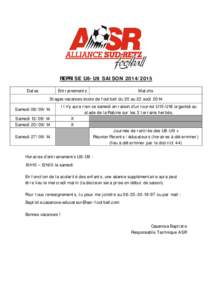 REPRISE U8-U9 SAISON[removed]Dates Entrainements  Matchs