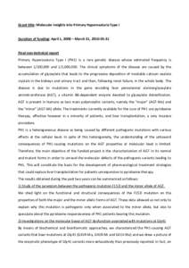 Grant title: Molecular Insights into Primary Hyperoxaluria Type I