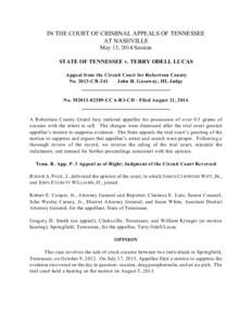 IN THE COURT OF CRIMINAL APPEALS OF TENNESSEE AT NASHVILLE May 13, 2014 Session STATE OF TENNESSEE v. TERRY ODELL LUCAS Appeal from the Circuit Court for Robertson County No[removed]CR-241