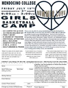 - $45 CAMPER FEE @ DOOR This is a one day clinic for young basketball players grades kindergarten to - $35 PRE-REG MAIL/DROP-OFF fifth. Modeled after our two-day camp, this will be modified drills and skill building acti