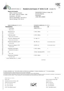 Relatório de Ensaio nº [removed]N Dados da Amostra Matriz: Consumo humano Ref. Cliente: Viana do Castelo - Gelo Amostrado: LPQ Norte Data da Amostragem: [removed]