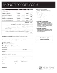 ENDNOTE® ORDER FORM 	 PRODUCT ITEM 	  QTY