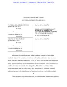 Case 3:17-cvVC Document 81 FiledPage 1 of 9  UNITED STATES DISTRICT COURT NORTHERN DISTRICT OF CALIFORNIA  NATURAL RESOURCES DEFENSE