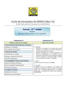 Cycle de formation du DENCG (Bac+5) Ecole Nationale de Commerce et de Gestion Cursus - 5ème année Filière  Gestion Financière et Comptable