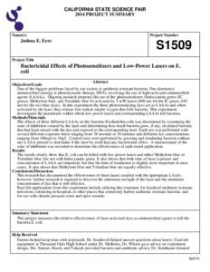 CALIFORNIA STATE SCIENCE FAIR 2014 PROJECT SUMMARY Name(s)  Joshua E. Eyre