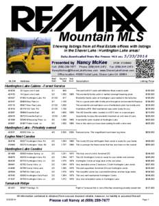 Mountain MLS Showing listings from all Real Estate offices with listings in the Shaver Lake / Huntington Lake areas!