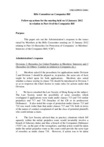 CB[removed])  Bills Committee on Companies Bill Follow-up actions for the meeting held on 13 January 2012 in relation to Part 14 of the Companies Bill