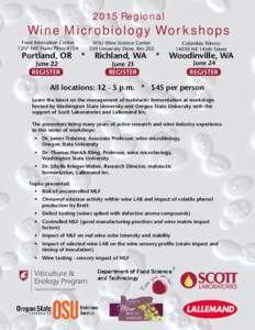 2015 Regional  Wine Microbiology Workshops Food Innovation Center 1207 NW Naito Pkwy #154