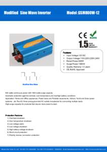 Modified Sine Wave Inverter  Model :SSM800W-12 - -- -- - -- -- -- - -- -- - -- -- - -- -- - -- -- -- - -- -- - -- -- - -- -- - -- -- -- - -- -- - -- -- - -- -- - -- -- -- - -- -- - -- -- - -- -- - -- -- -- - -- -- - -- -