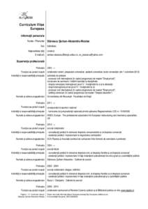 Curriculum Vitae Europass Informaţii personale Nume / Prenume Sex Naţionalitate(-tăţi)