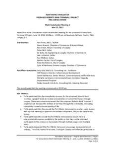 PORT METRO VANCOUVER PROPOSED ROBERTS BANK TERMINAL 2 PROJECT PRE-CONSULTATION Multi-Stakeholder Meeting 3 June 15, 2011 Notes from a Pre-Consultation multi-stakeholder meeting for the proposed Roberts Bank