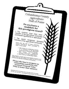 Columbia na County Agricultu re Hall of Fa me