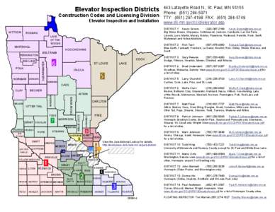 Elevator Inspection Districts  Construction Codes and Licensing Division Elevator Inspection and Installation  ROSEAU