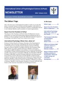 International Union of Psychological Science (IUPsyS)  NEWSLETTER 2012 Volume 11(1)