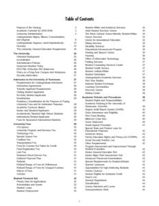 Table of Contents Purpose of the Catalog Academic Calendar forUniversity Administration Undergraduate Majors, Minors, Concentrations, and Degrees
