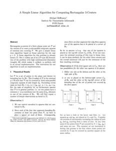 A Simple Linear Algorithm for Computing Rectangular 3-Centers Michael Homann Institut fur Theoretische Informatik ETH Zurich 
