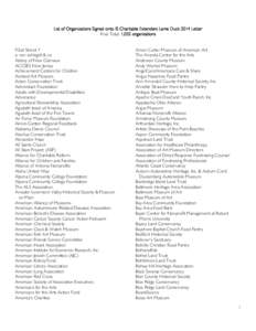 List of Organizations Signed onto IS Charitable Extenders Lame Duck 2014 Letter Final Total: 1,032 organizations 92nd Street Y a. von schlegell & co Abbey of New Clairvaux ACCSES New Jersey
