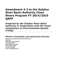Amendment # 2 to the Sulphur River Basin Authority Clean Rivers Program FYQAPP Prepared by the Sulphur River Basin Authority in Cooperation with the Texas
