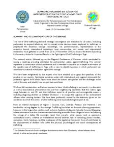 EXPANDING PARLIAMENTARY ACTION FOR IMPROVED RESULTS IN THE FIGHT AGAINST CHILD TRAFFICKING IN TOGO InterParliamentary Union