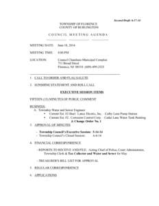 Second Draft: [removed]TOWNSHIP OF FLORENCE COUNTY OF BURLINGTON COUNCIL MEETING AGENDA _____________ _____________ ___________