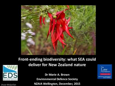 Front-ending biodiversity: what SEA could deliver for New Zealand nature Dr Marie A. Brown Environmental Defence Society NZAIA Wellington, December, 2015