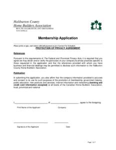 Haliburton County Home Builders Association BOX 299, HALIBURTON, ONTARIO K0M1S0 www.hchba.ca  Membership Application