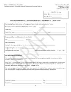 Loss Reserve Reservation and/or Project Preapproval Application