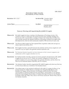 G.R. 13 (F) 7  The Graduate Student Assembly The University of Texas at Austin Resolution: G.R. 13 (F) 7