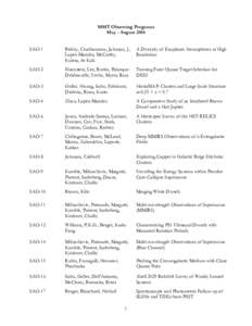 MMT Observing Programs May - August 2016 SAO-1 Birkby, Charbonneau, Johnson, J., Lopez-Morales, McCarthy,