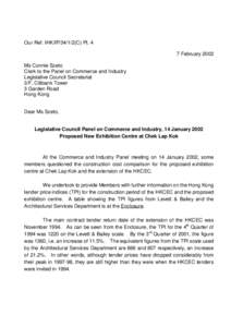 Our Ref: IHK/IP[removed]C) Pt. 4 7 February 2002 Ms Connie Szeto Clerk to the Panel on Commerce and Industry Legislative Council Secretariat 3/F, Citibank Tower