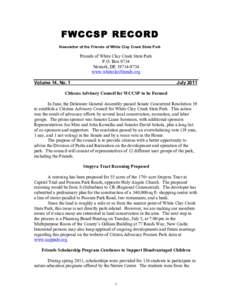 FWCCSP RECORD Newsletter of the Friends of White Clay Creek State Park Friends of White Clay Creek State Park P.O. Box 9734 Newark, DE[removed]