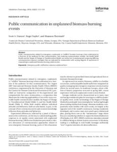 Inhalation Toxicology, 2010; 22(02): 113–116  RESEARCH ARTICLE Public communication in unplanned biomass burning events