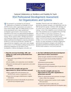 National Collaborative on Workforce and Disability for Youth  KSA Professional Development Assessment for Organizations and Systems his assessment was developed by the National Collaborative on Workforce and Disability f