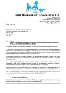 NSW Bookmakers’ Co-operative Ltd. ABN[removed]Members of City Tattersall’s Club) 198 Pitt Street, Sydney NSW 2000 Tel: ([removed]Fax: ([removed]