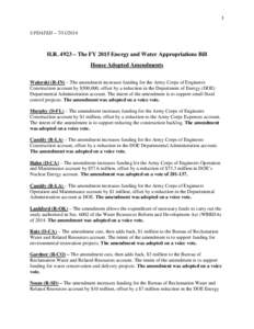 1  UPDATED – [removed]H.R. 4923 – The FY 2015 Energy and Water Appropriations Bill House Adopted Amendments