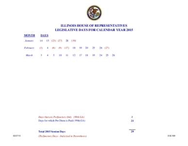 ILLINOIS HOUSE OF REPRESENTATIVES LEGISLATIVE DAYS FOR CALENDAR YEAR 2015 MONTH[removed]