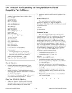 V.F.4 Transport Studies Enabling Efficiency Optimization of CostCompetitive Fuel Cell Stacks • Amedeo Conti (Primary Contact), Robert Dross Nuvera Fuel Cells 129 Concord Road