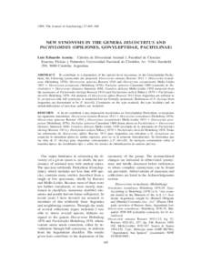 1999. The Journal of Arachnology 27:465–469  NEW SYNONYMS IN THE GENERA DISCOCYRTUS AND PACHYLOIDES (OPILIONES, GONYLEPTIDAE, PACHYLINAE) Luis Eduardo Acosta: Ca´tedra de Diversidad Animal I, Facultad de Ciencias Exac